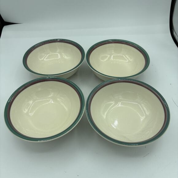 Pfaltzgraff Bowls Juniper 5.75” Cereal Soup USA Lot Set of 4 Green Mauve Stripes - Picture 1 of 12